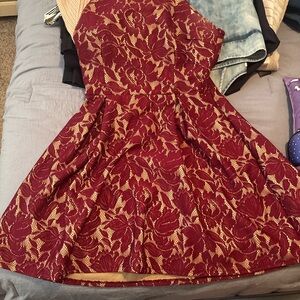 Charlotte Russe One Shoulder Red and Gold Dress